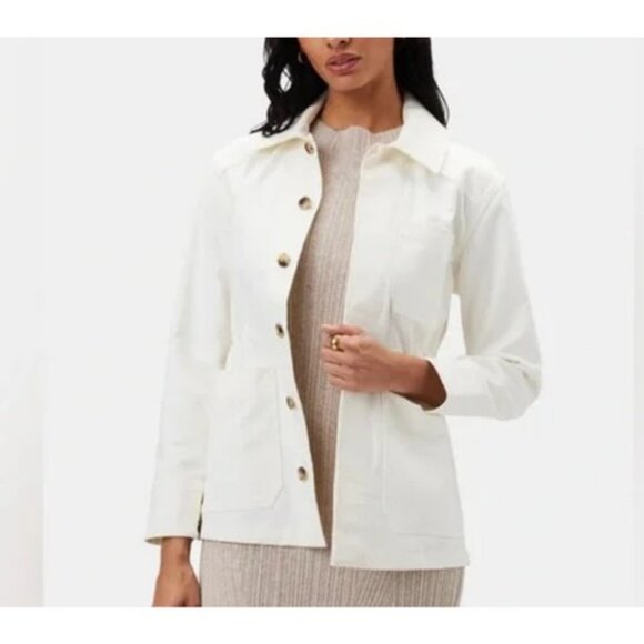 Amour Vert Rylee Organic Cotton Utility Jacket in Ivory, XS - Picture 1 of 7